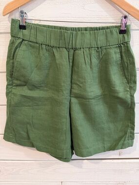 J. Crew Olive Green Elastic-Waist Linen Shorts